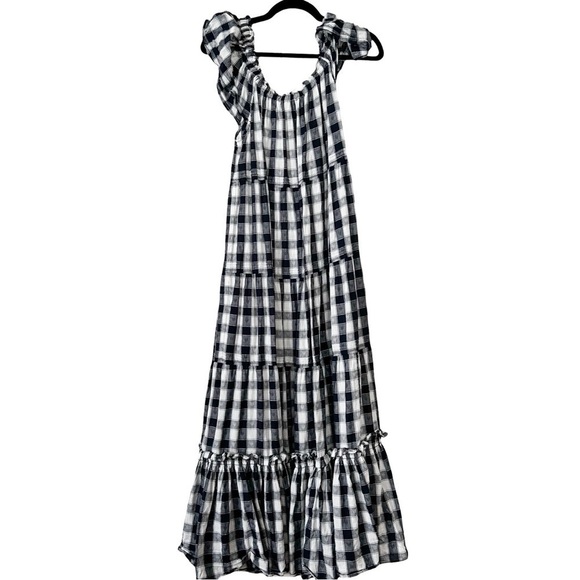 THE GREAT The Nightingale Gingham Navy Maxi Dress Sz M - Picture 2 of 5